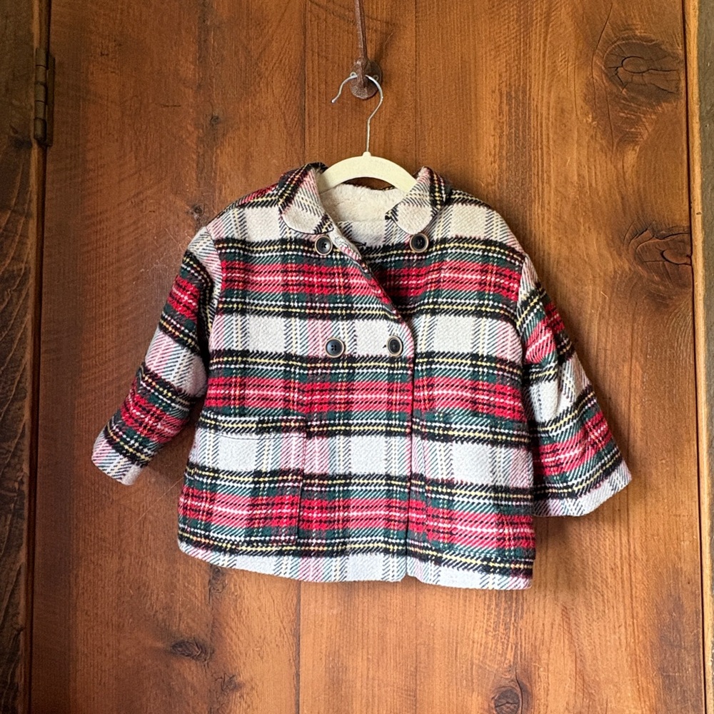 Adorable Zara Baby plaid peacoat, size 18-24mo. EUC!